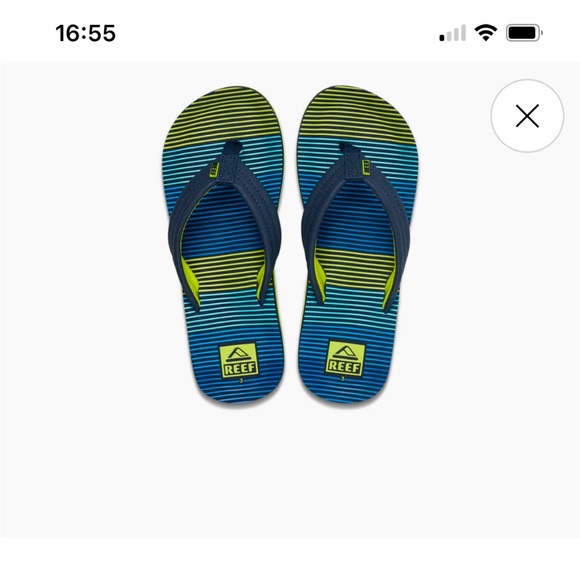 Reef Kids Ahi Collection Aqua Blue & Green Striped  Flip Flops/Sandals USA 2 - Picture 1 of 8